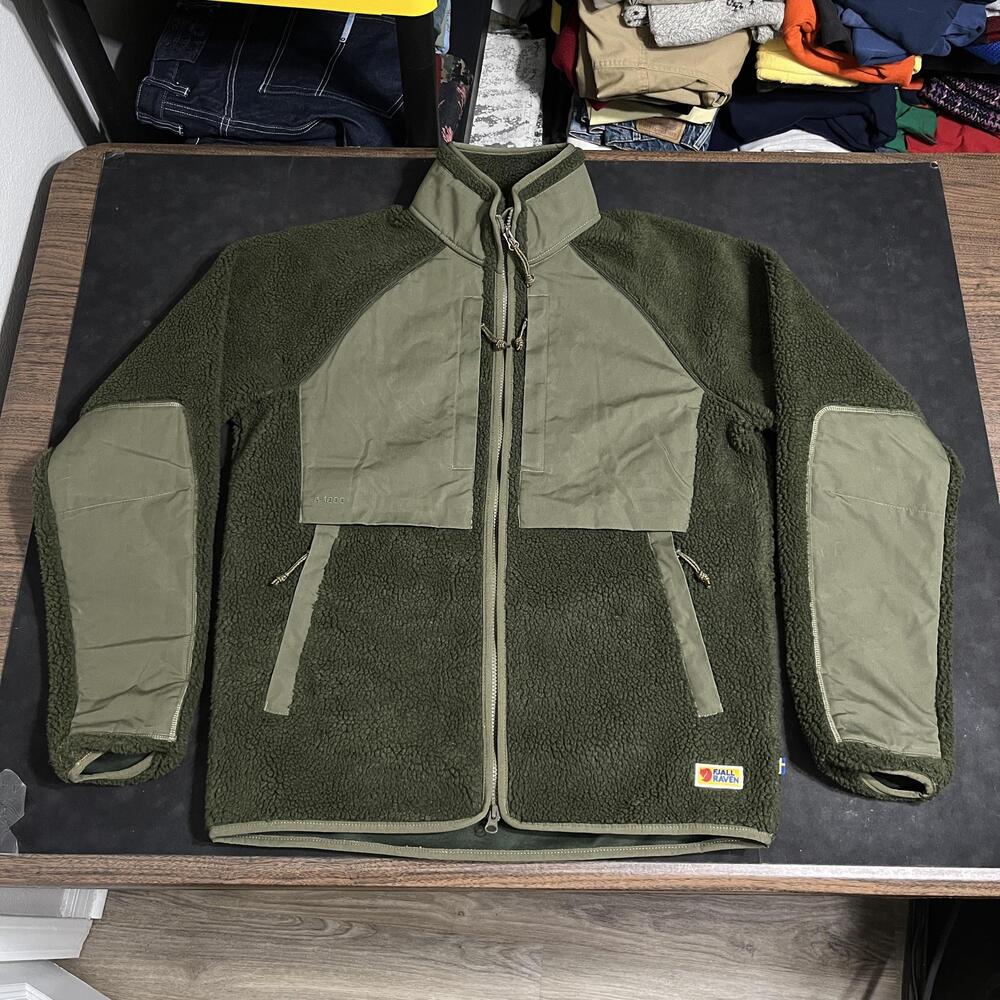 Fjallraven Vardag Pile Jacket Mens Medium Green G-1000 Fleece Outdoor Hiking
